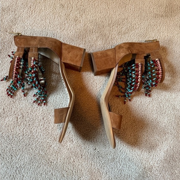 NWOB SAM EDELMAN Women’s Sibel Brown Beaded Ankle Strap Block Heel Sandal-Size 9 - Picture 2 of 6